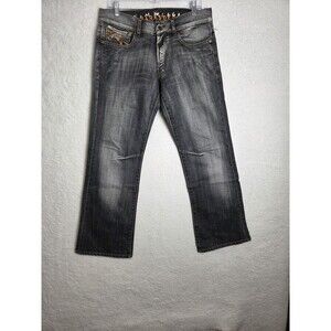 Vtg Parasuco Jeans Mens 32x29 Gray Charcoal Relax Straight Denim Crazy Fade Y2K